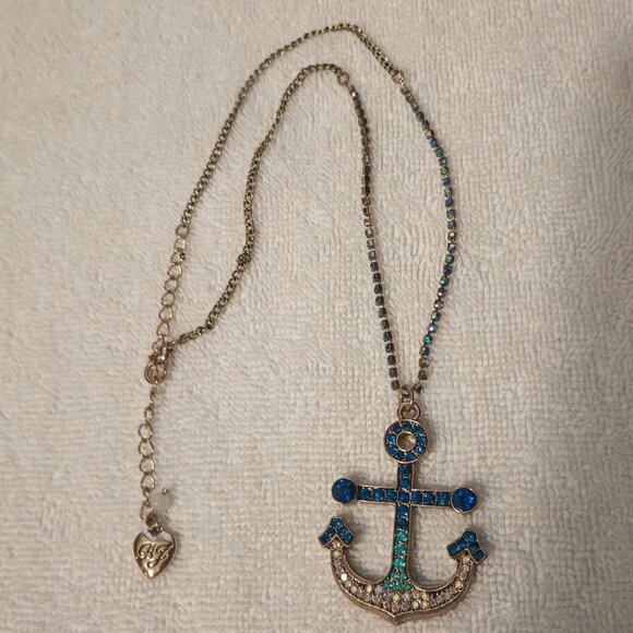 Betsey Johnson Jewelry - Betsy Johnson Blue Goldtone jeweled Anchor necklace.